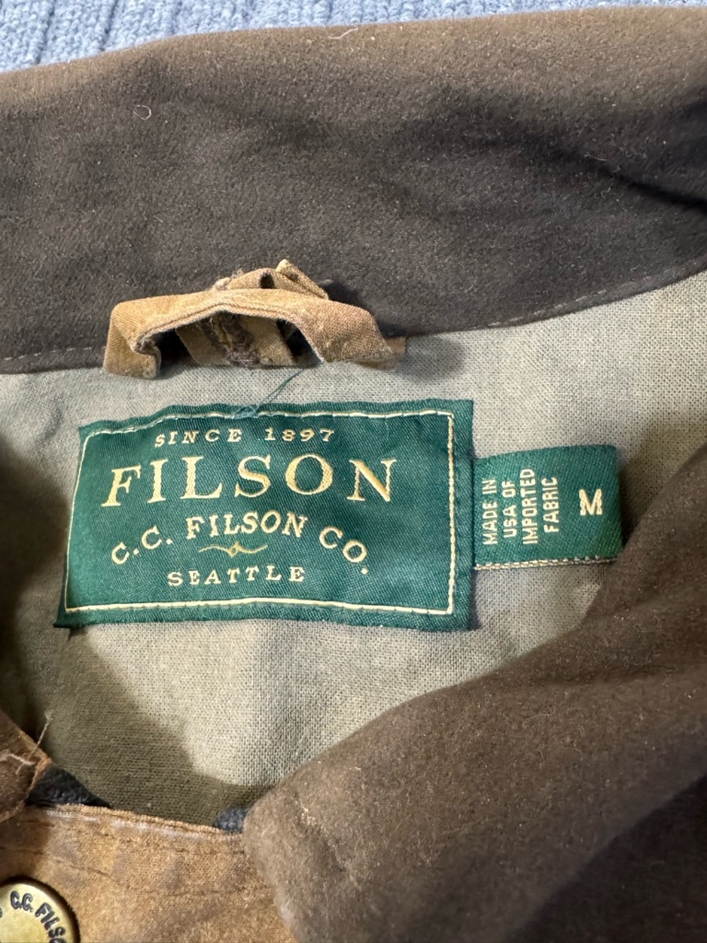 Vtg Filson Mile Marker Tin Cloth Brown Waxed Cotton Field Jacket - Made in USA - Picture 5 of 10